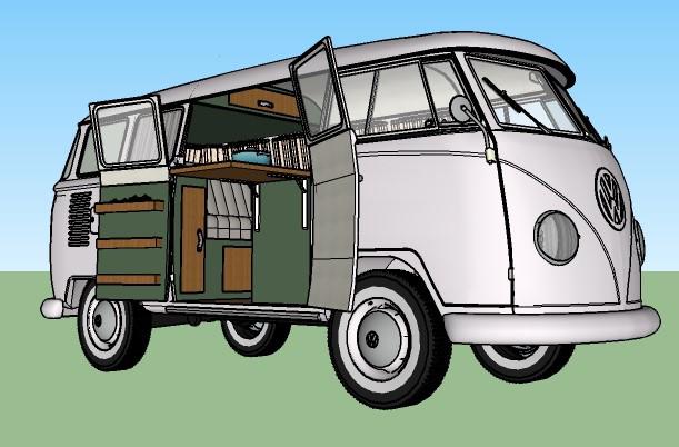 Combi Volkswagen Bleu - Vue Plan